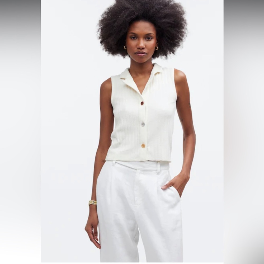 Madewell White Sleeveless Button Down Shirt